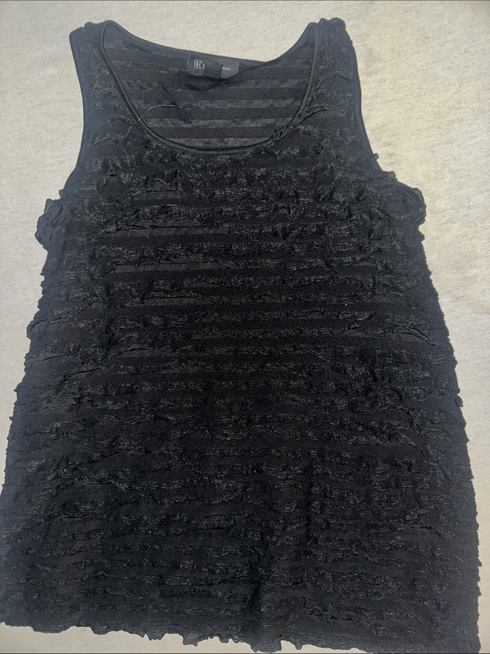 Womens Size 1X I.N.C Black Ruffle Texture Sleeveless Tank Top